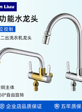 单冷一进二出水龙头家用拖把池双控龙头洗衣机两用开关水龙头入墙