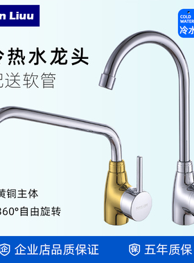 厨房水槽龙头家用黄铜洗菜盆水龙头餐厅冷热水龙头加长旋转水龙头