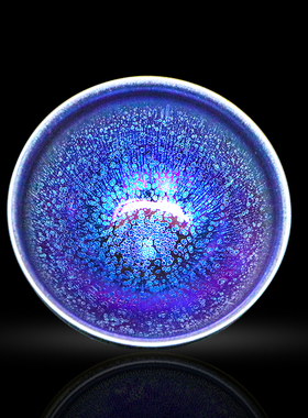 宋风居滕小贵七彩曜变建盏茶杯孔雀开屏纯手工原矿陶瓷茶盏主人杯