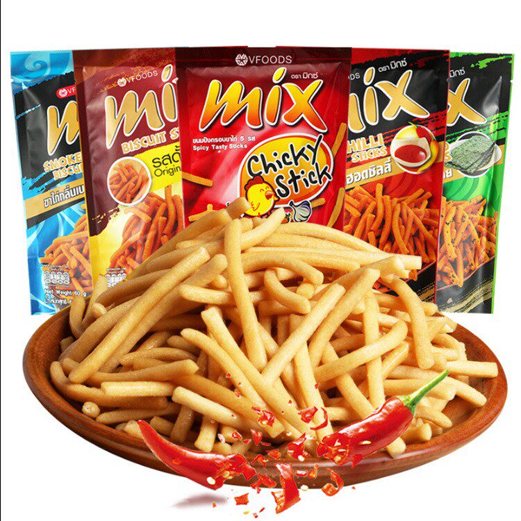 泰国进口vfoods mix脆脆条30g75g*2咪咪虾条香辣薯条网红小零食品