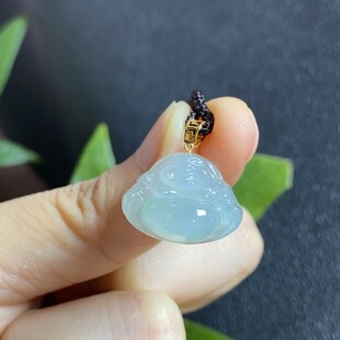 0920 掌中翠缅甸天然翡翠冰种浅绿饱满小佛18k金镶嵌玉石吊坠