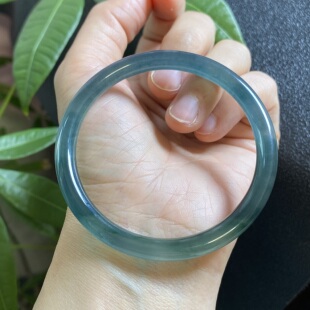 掌中翠翡翠A货高冰种起光蓝钢圆条叮当飘花手镯玉镯 0157 54圈