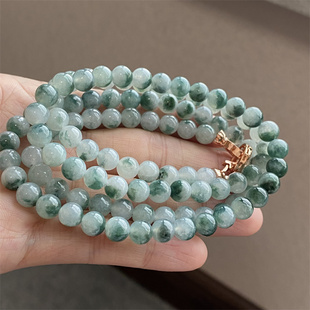 缅甸天然翡翠A货冰种深色蓝水圆珠项链手链两用款 0537 6.7mm