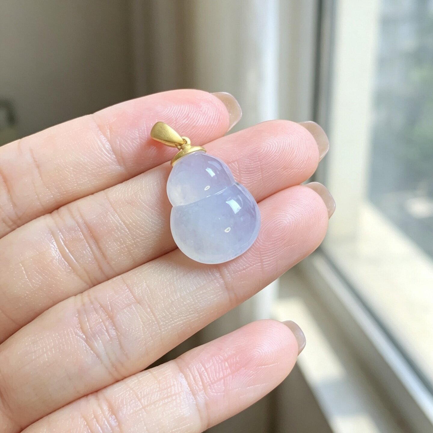 掌中翠缅甸天然翡翠A货冰种纯白饱满葫芦吊坠18k金镶嵌玉挂件0017