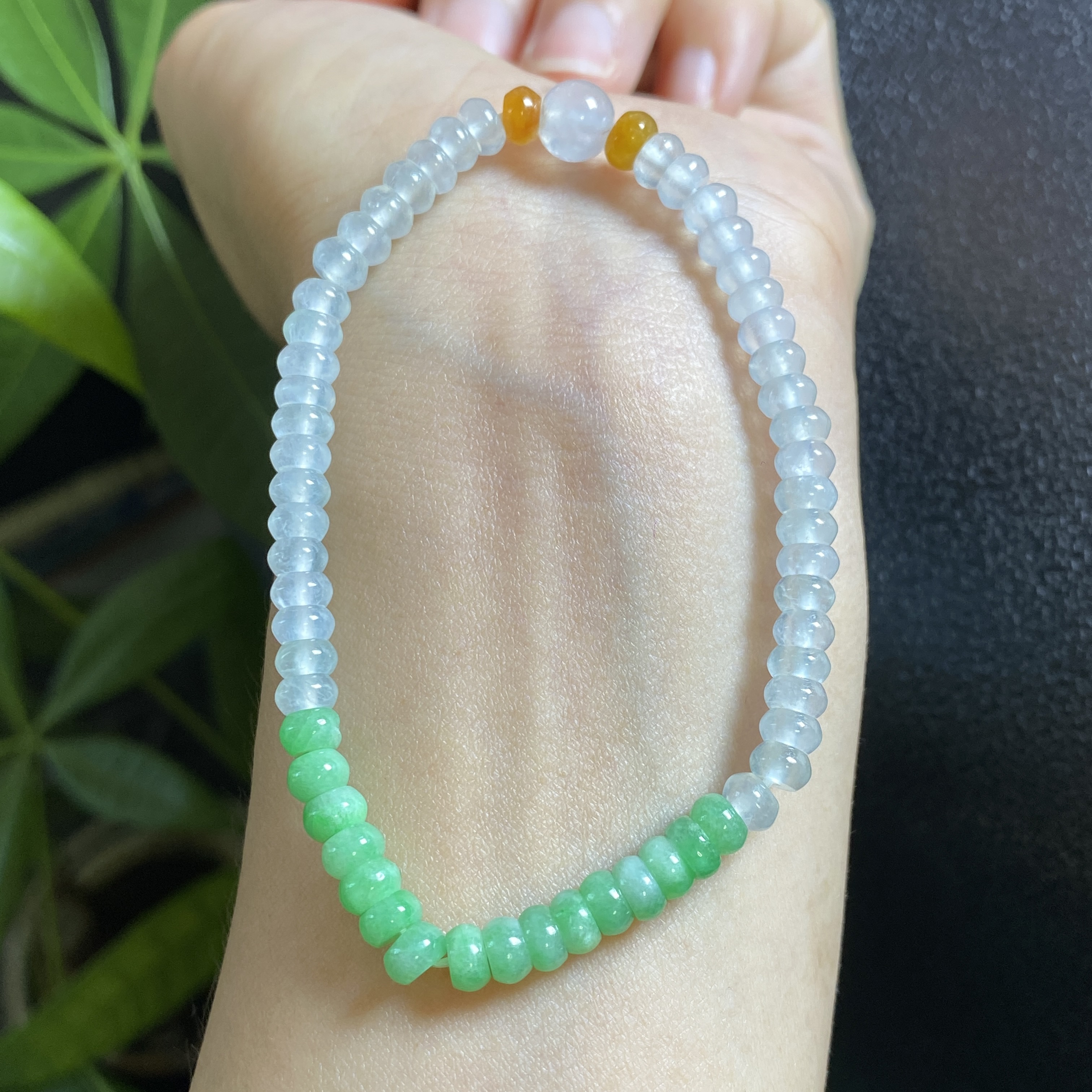 缅甸天然翡翠A货冰种起胶三彩多宝算盘珠手链手串女款5mm 0101