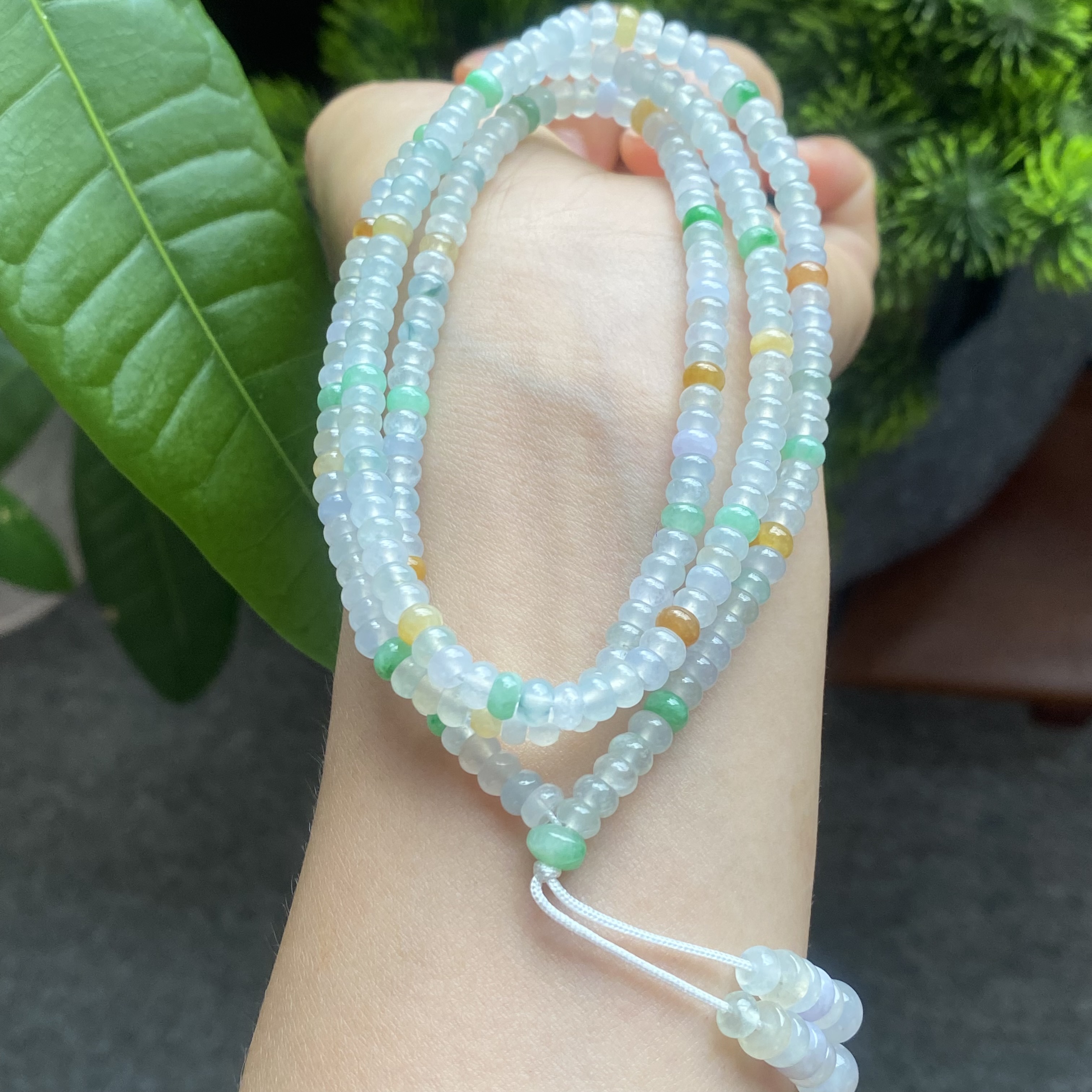 掌中翠翡翠A货冰种多宝三彩算盘珠项链手链两用款 4.6mm 0093