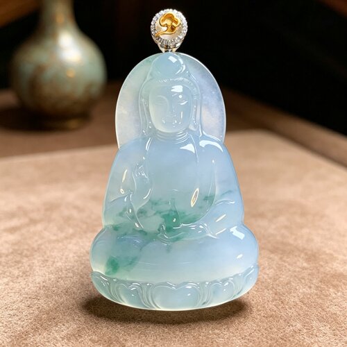 掌中翠A货冰种翡翠观音吊坠