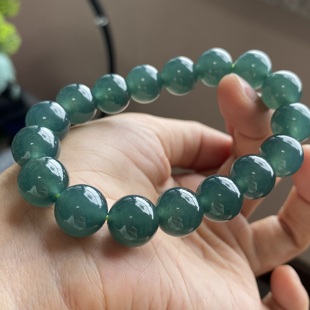 掌中翠翡翠A货冰种起胶老蓝水深色圆珠手链手串P 11.8mm