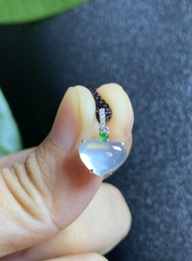 翡翠A货高冰种起胶纯白爱心小吊坠18K金镶嵌手链两用款 0348