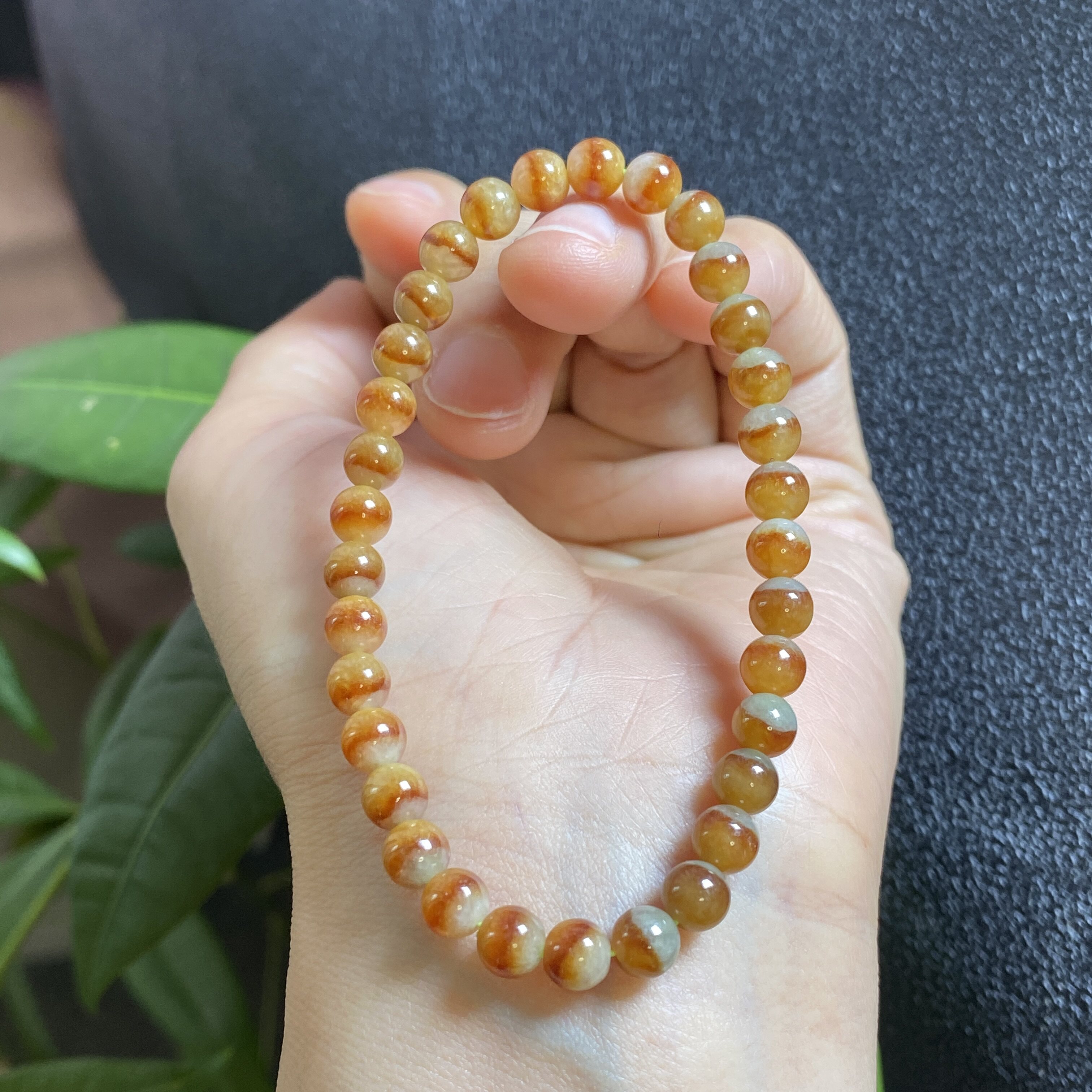 缅甸天然红翡翡翠A货冰种聚宝盆特色鸳鸯圆珠手链手串 5.5mm 0185