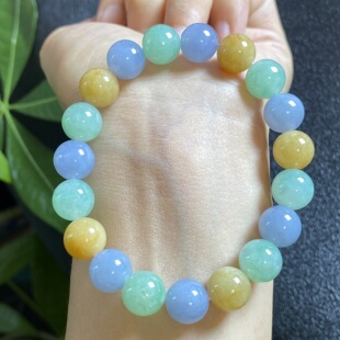 0176 掌中翠缅甸天然翡翠A货冰种多宝圆珠三彩手链手串男女款