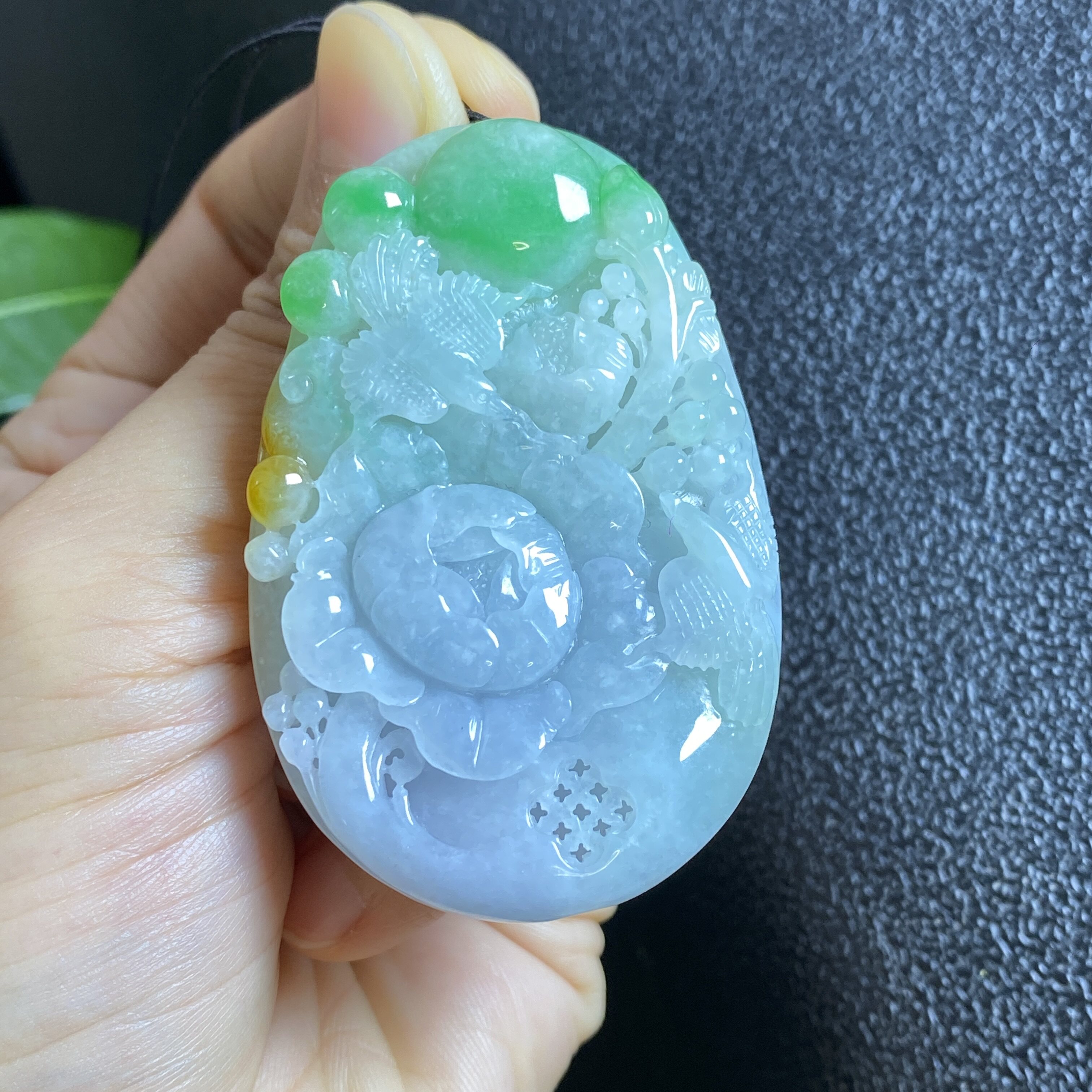 缅甸天然翡翠冰种三彩俏色福禄寿颈饰