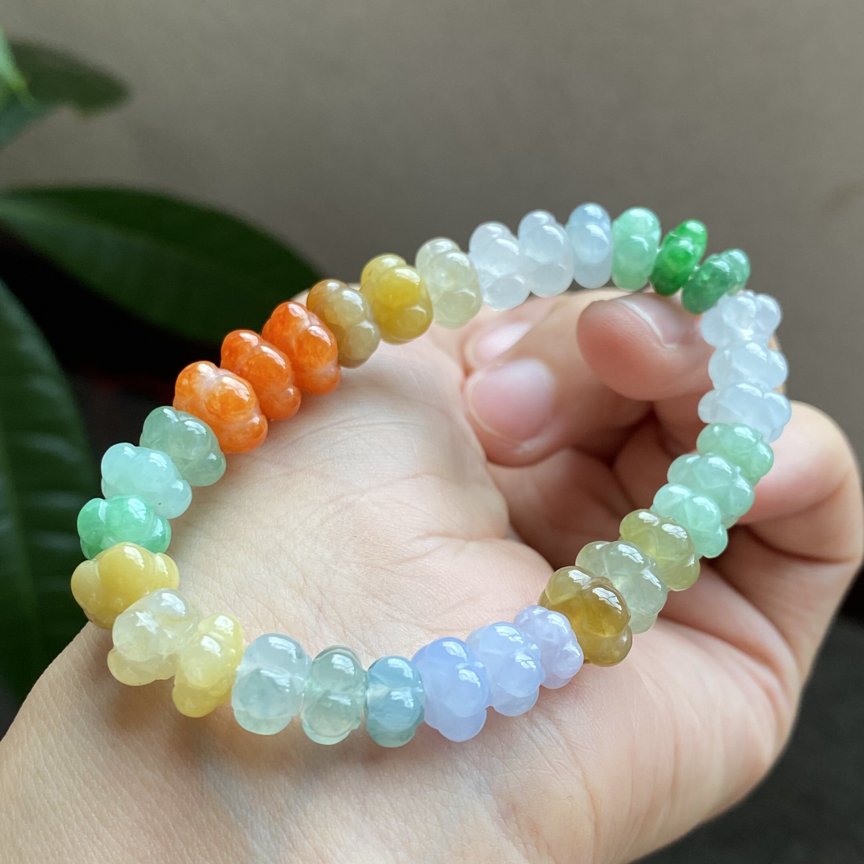 掌中翠缅甸翡翠a货冰种多宝莲花手链手串 0136