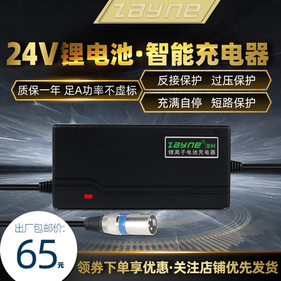 ZAYNE 24V5A锂电智能充电器适用7串29.4V锂电池组 四轮代步轮椅车