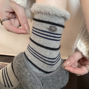 袜 堆堆袜时尚 egg灰色水貂绒袜子女秋冬季 中筒袜韩系条纹2025新款