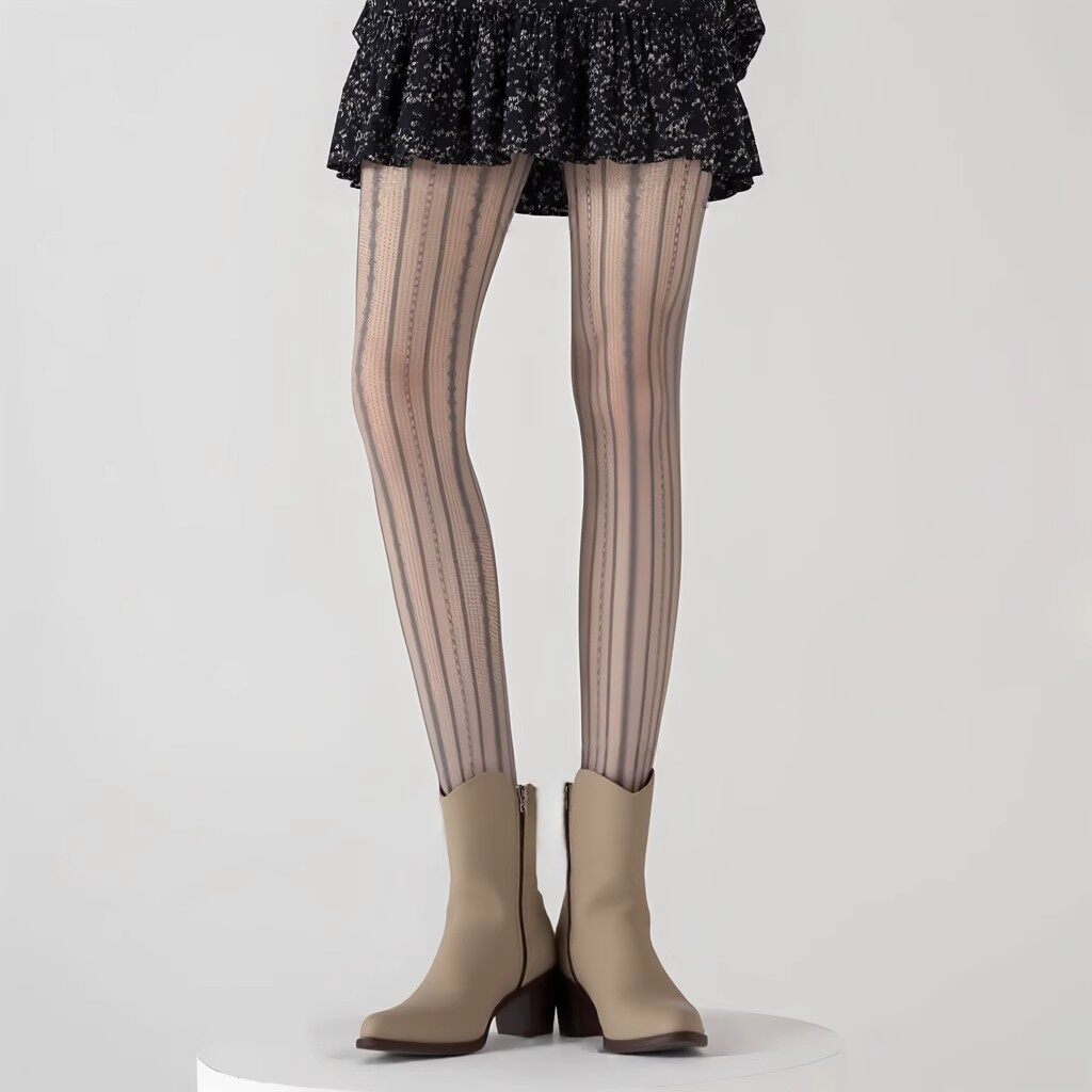 2025新款丝袜女春秋薄款防勾丝连裤袜纯色性感黑丝袜竖条提花连裤