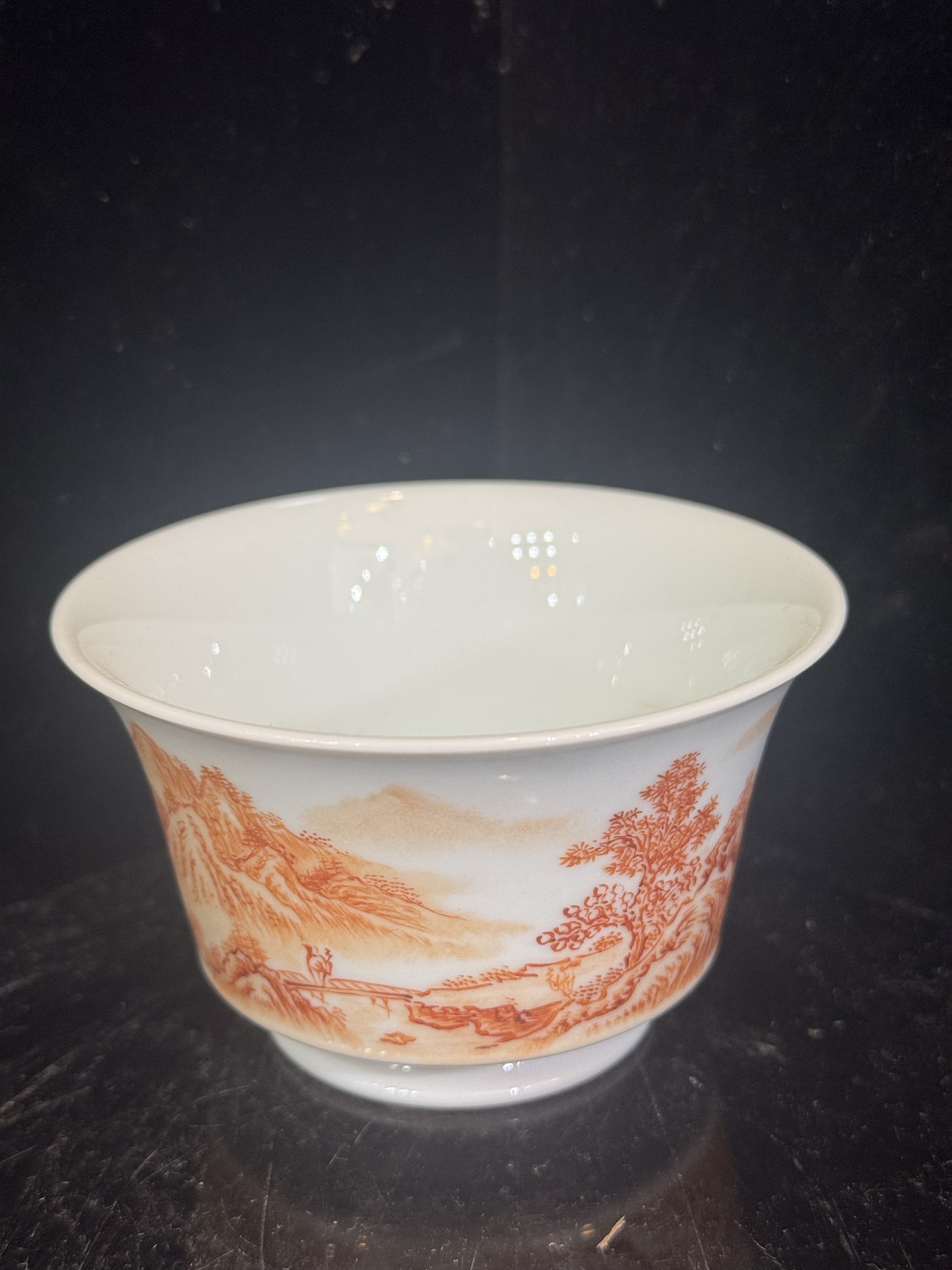景德镇陶瓷手绘2026新款矾红山水主人杯品茗杯功夫茶具单杯礼盒