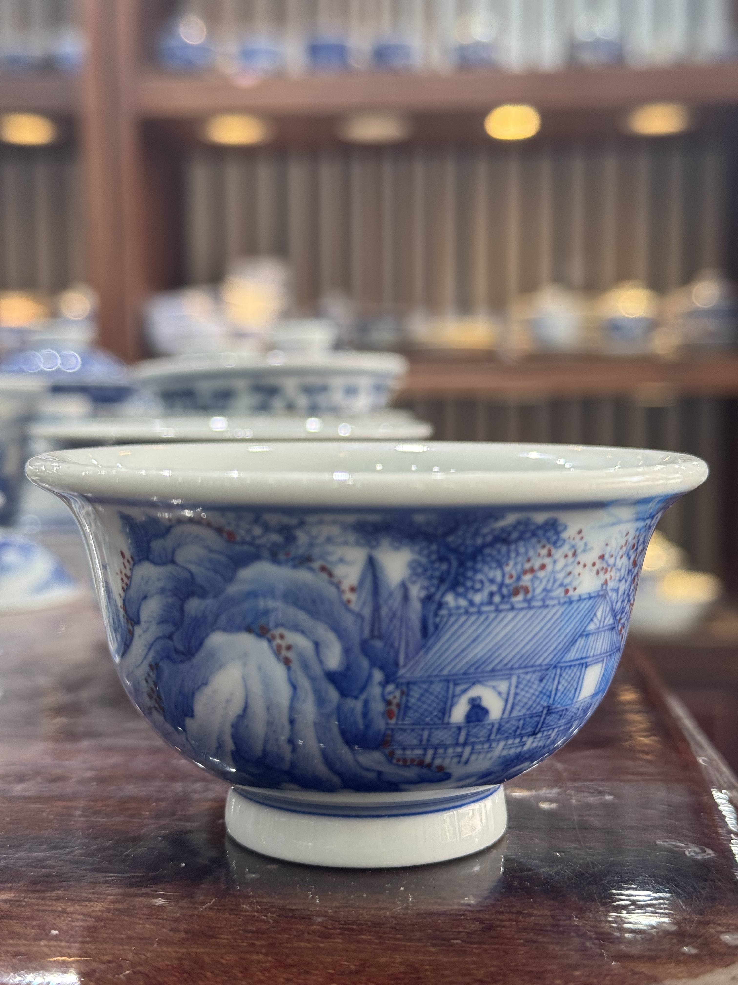 景德镇陶瓷手绘2026新款青花釉里红山水主人杯品茗杯功夫茶具单杯