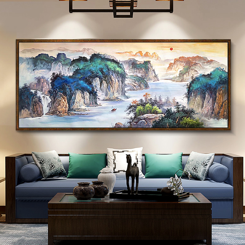 手绘新中式抽象风景沙发客厅装饰画