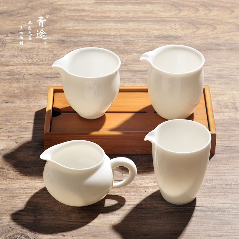 纯白功夫茶具茶盅羊脂玉瓷茶海陶瓷家用公道杯大号茶艺分茶器配件