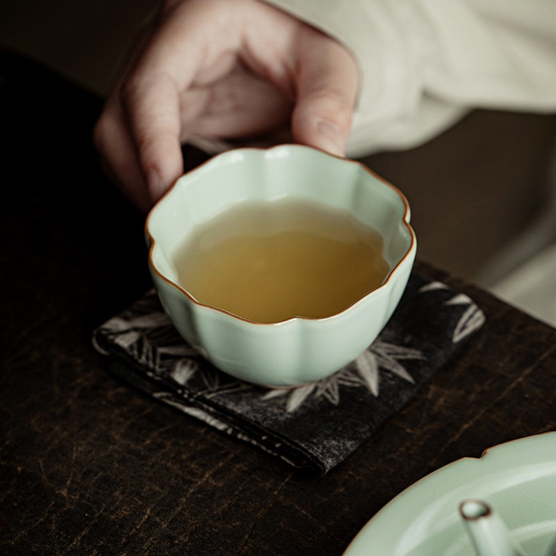 汝窑功夫茶具套装家用陶瓷主人杯茗杯天青茶杯豆青杯