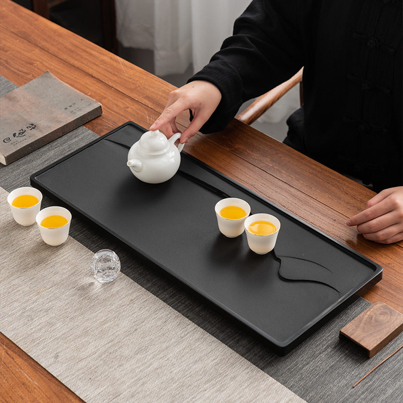 乌金石茶盘家用简约泡茶茶台功夫茶具托盘大号排水长方形整块茶盘