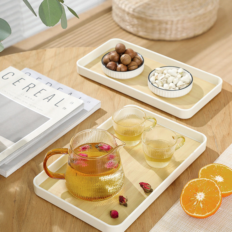 日式木纹茶盘家用托盘简约餐盘子高级感塑料高颜值茶水托盘