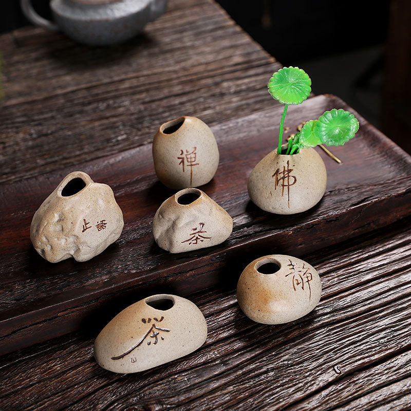 陶瓷迷你小花瓶日式手工粗陶复古禅意小花插日式粗陶小花器