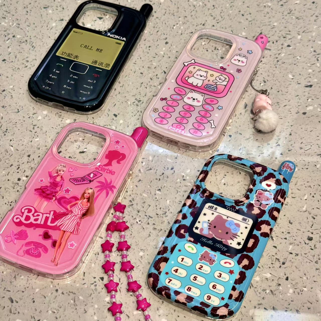 创意大哥大芭比娃娃豹纹猫咪小狗适用iphone16promax苹果15手机壳可爱卡通童趣创意新款防摔