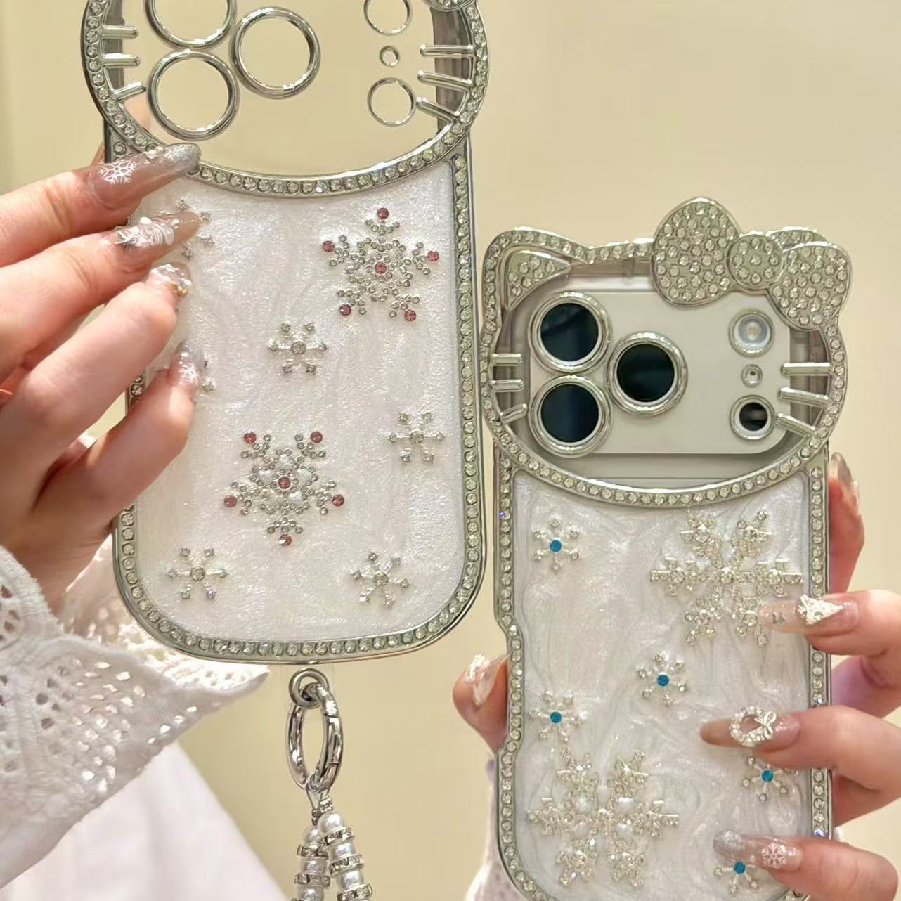 轻奢感点钻猫咪耳朵雪花适用于iphone17promax苹果16手机壳15新款小众简约设计感防摔保护壳