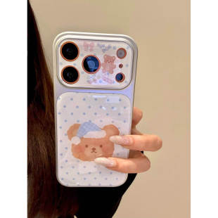 软萌可爱波点睡帽小熊脑袋适用于iphone17promax苹果16p手机壳15p