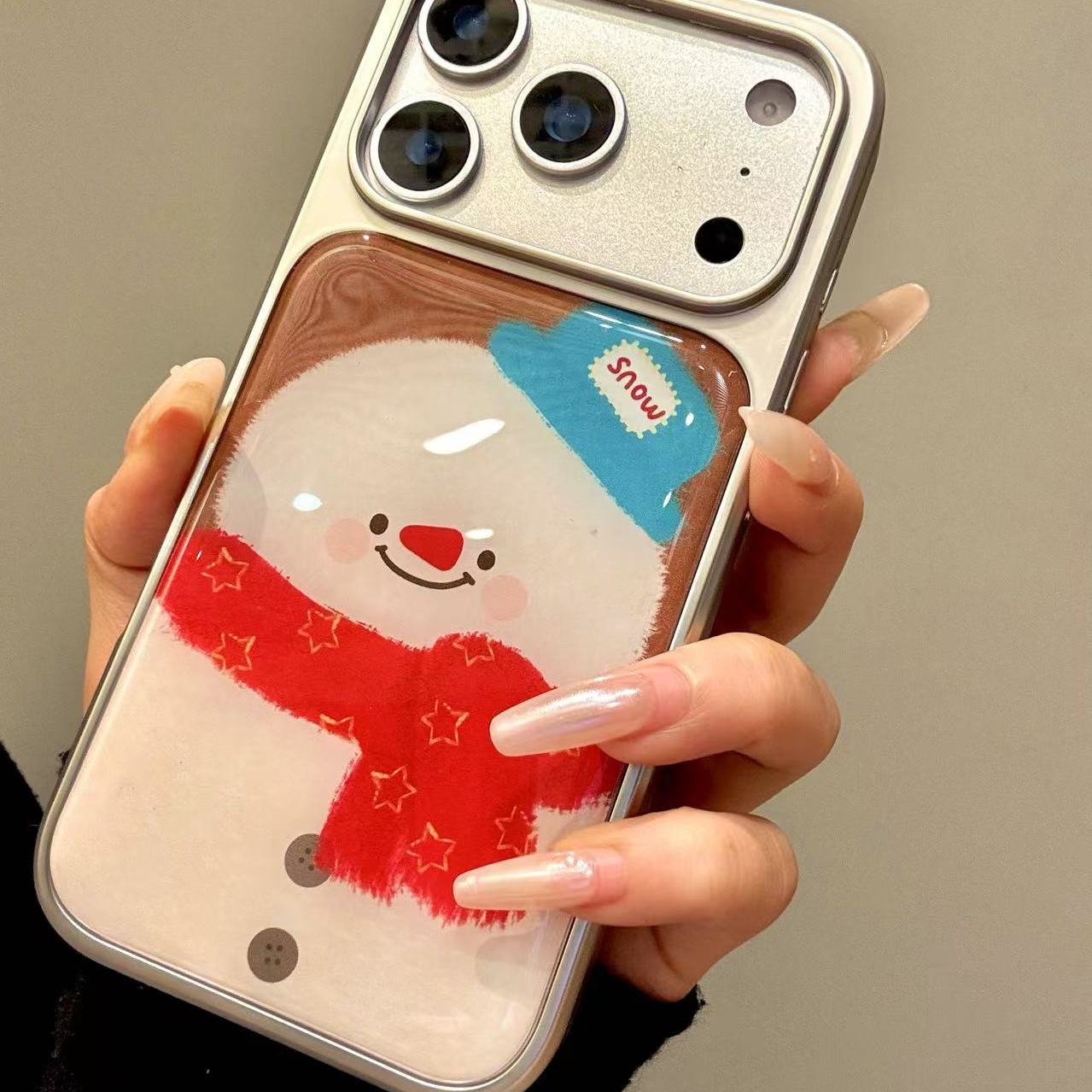 童趣可爱红围巾蓝帽雪人适用ihone17promax苹果16pro手机壳15新款小众简约设计感防摔保护壳