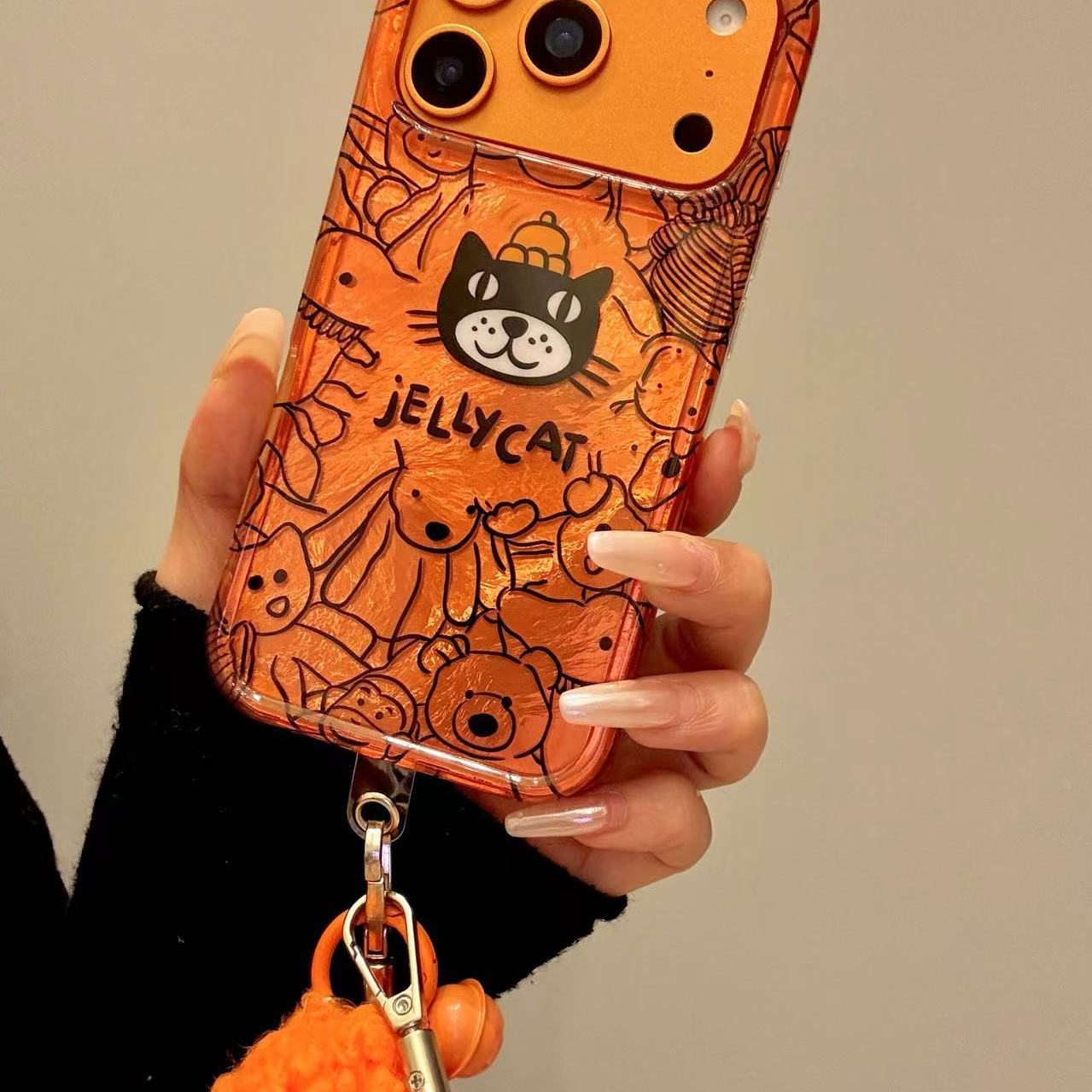 卡通锡纸纹吉利猫线条玩偶适用ihone17promax苹果16p手机壳15新款小众简约设计感防摔保护壳