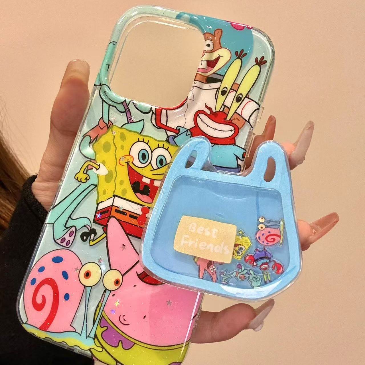 卡通比奇堡海绵宝宝派大星摇摇乐适用iphone16proma苹果15p手机壳满满童年回忆童趣