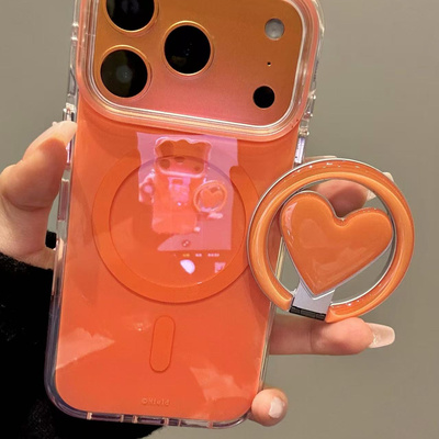 高级星宇橙纯色爱心360°磁吸支架适用iPhone17promax苹果16手机壳小众简约设计感防摔保护壳