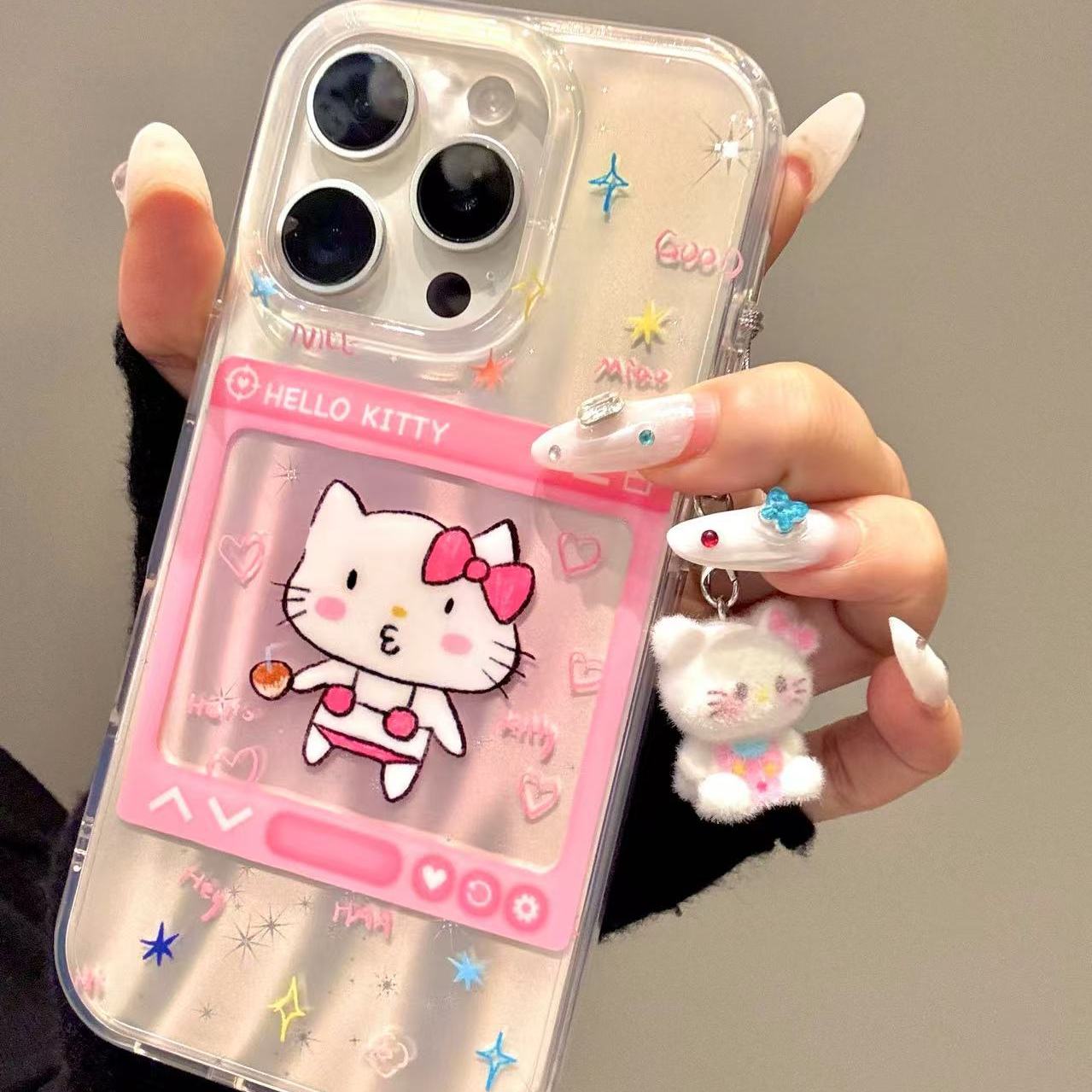 唯美极光纹嘟嘴粉比基尼可爱猫咪适用iphone16promax苹果15手机壳少女心软萌甜美防摔保护壳