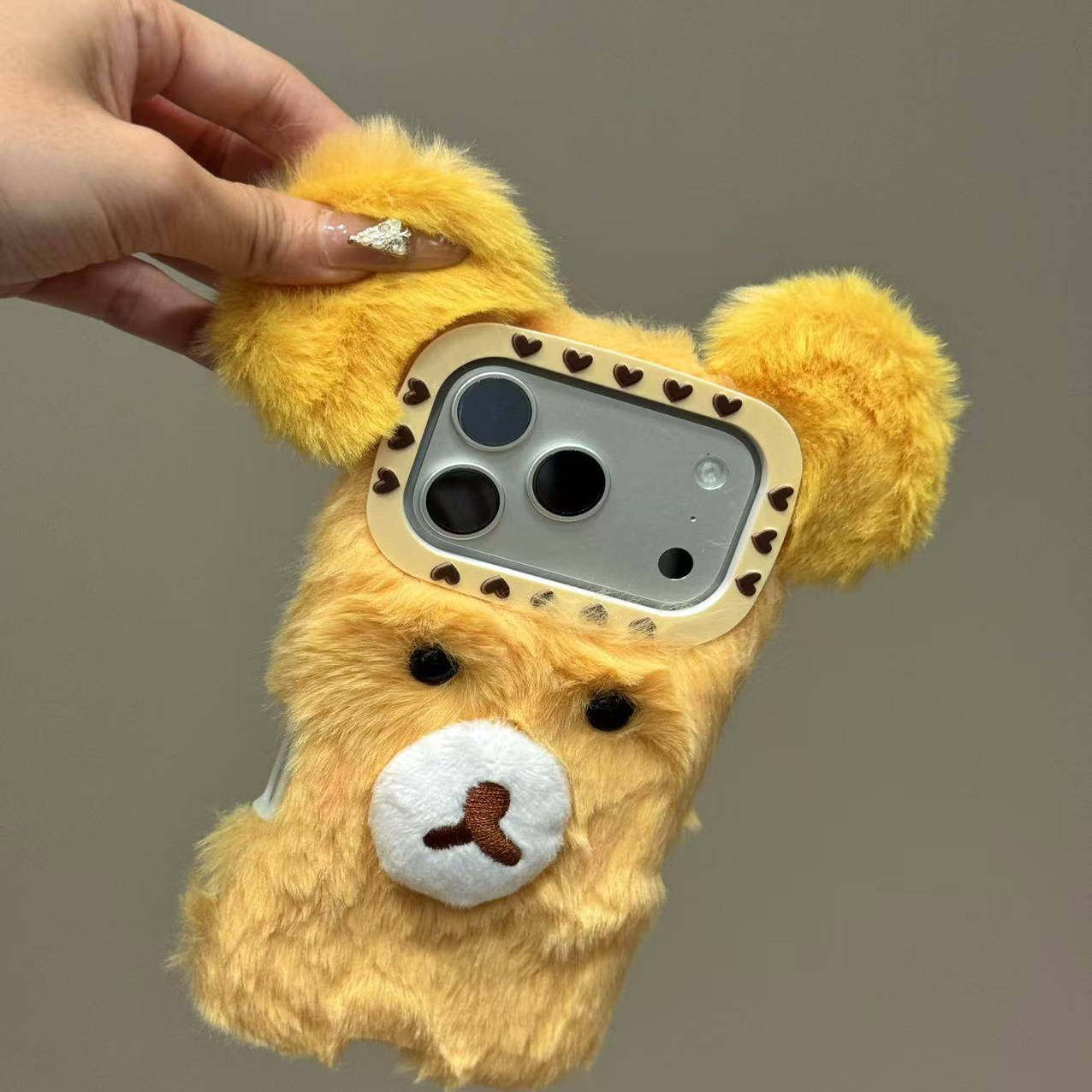 萌系可爱毛绒黄油小熊适用于iphone17promax苹果16手机壳15新款14可爱卡通童趣创意新款防摔