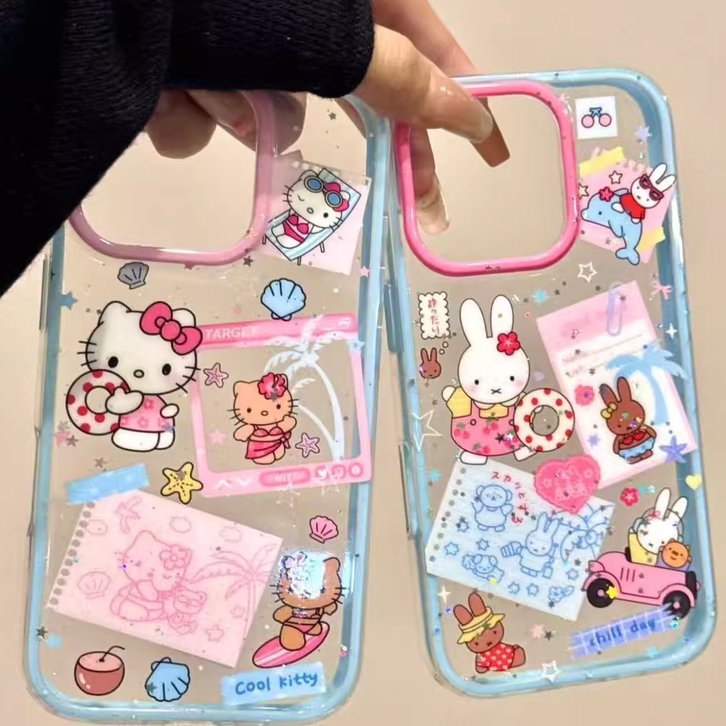 卡通骑海豚米菲兔黑皮比基尼适用iphone17proma苹果15pro手机壳14满满少女心软萌甜美童趣