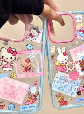 卡通骑海豚米菲兔黑皮比基尼适用iphone17proma苹果15pro手机壳14满满少女心软萌甜美童趣