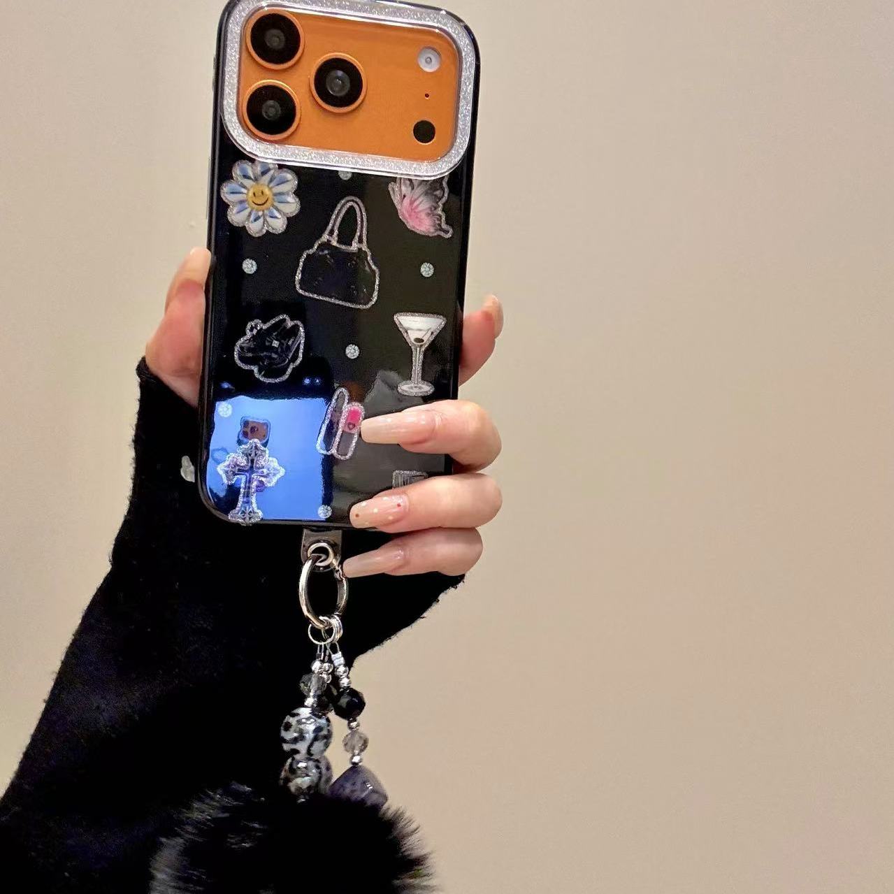 唯美ins闪粉包包花朵蝴蝶十字架适用ihone17promax苹果16手机壳15小众简约设计感防摔保护壳