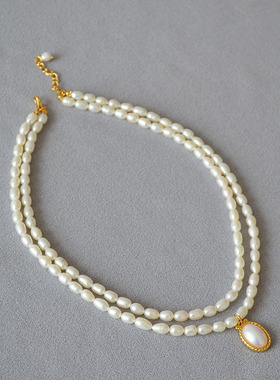 项链吊坠复古法式双层珍珠短款