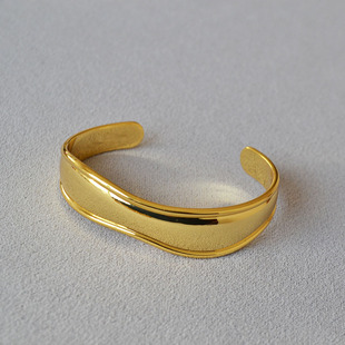 日系小众设计简约冷淡风个性气质百搭黄铜镀金光面不规则开口手镯