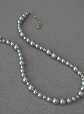 项链银灰色不规则韩国珍珠复古女