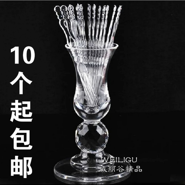 透明果叉亚克力果叉杯果签座水果叉座 一次性竹节果叉 KTV果签杯