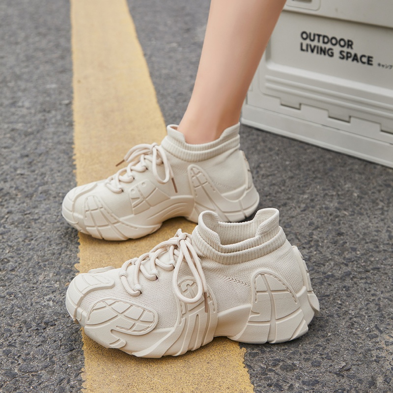 飞织透气袜子鞋厚底网面休闲鞋