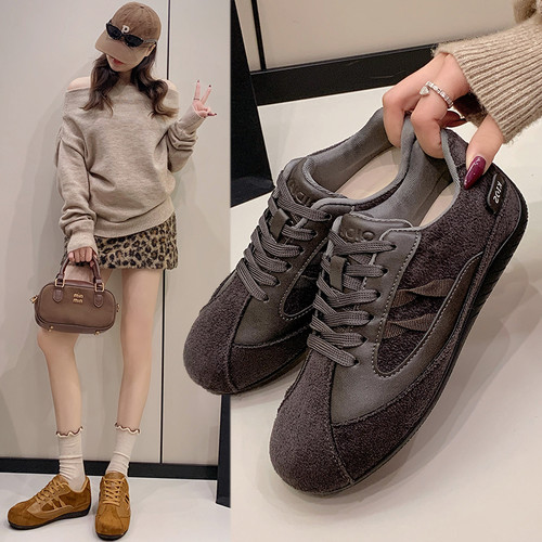 复古水泥灰平底德训鞋女运动鞋