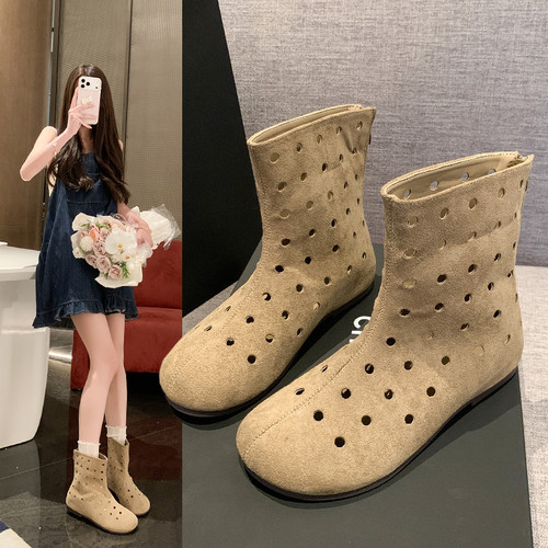 夏季镂空透气内增高西部凉靴女