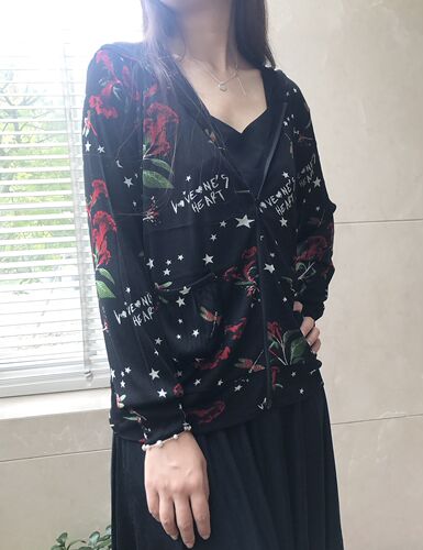 秋装双层真丝网眼连帽弹力透气女