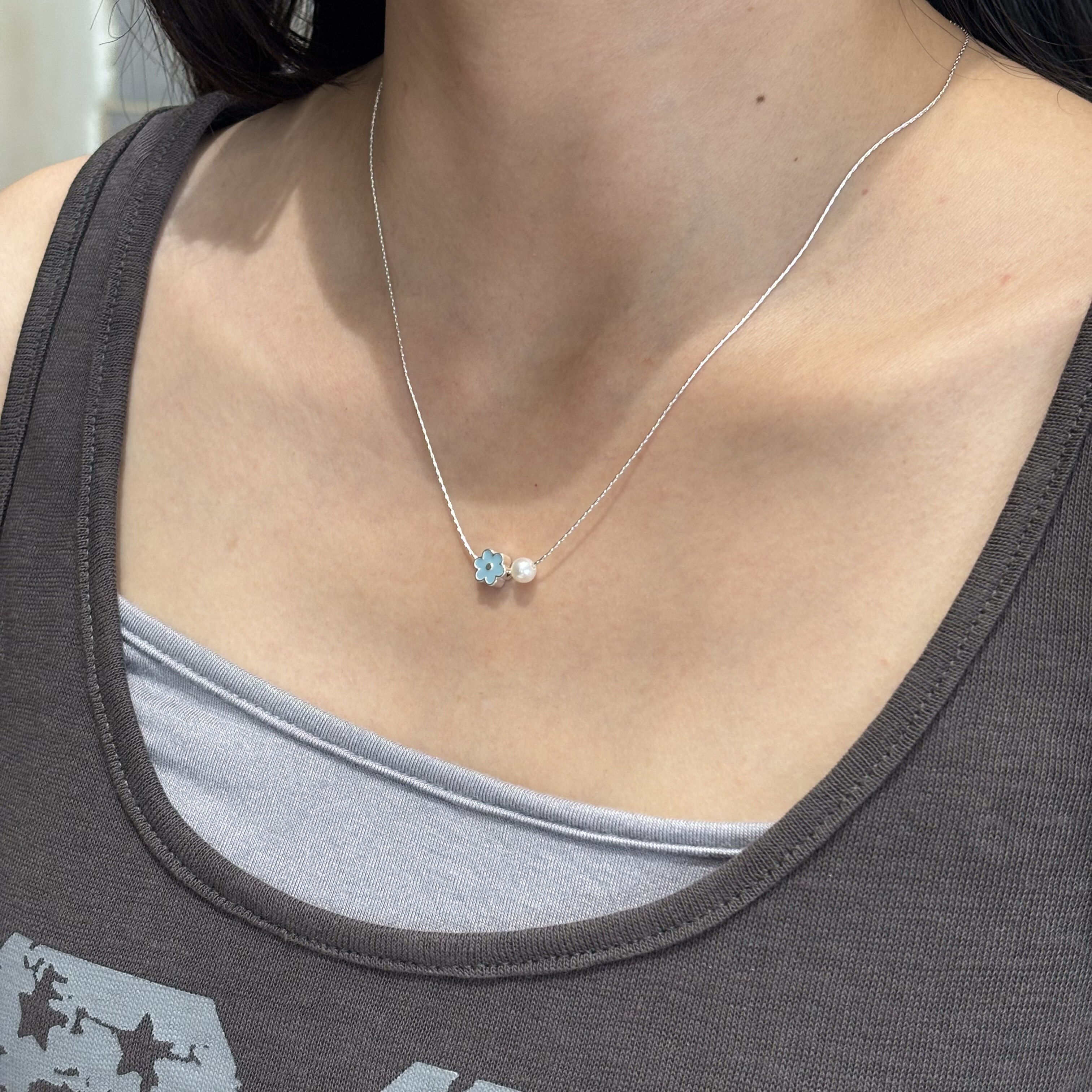 槐序HX【花朵系列】925银彩色花朵珍珠项链女甜美气质清新锁骨链
