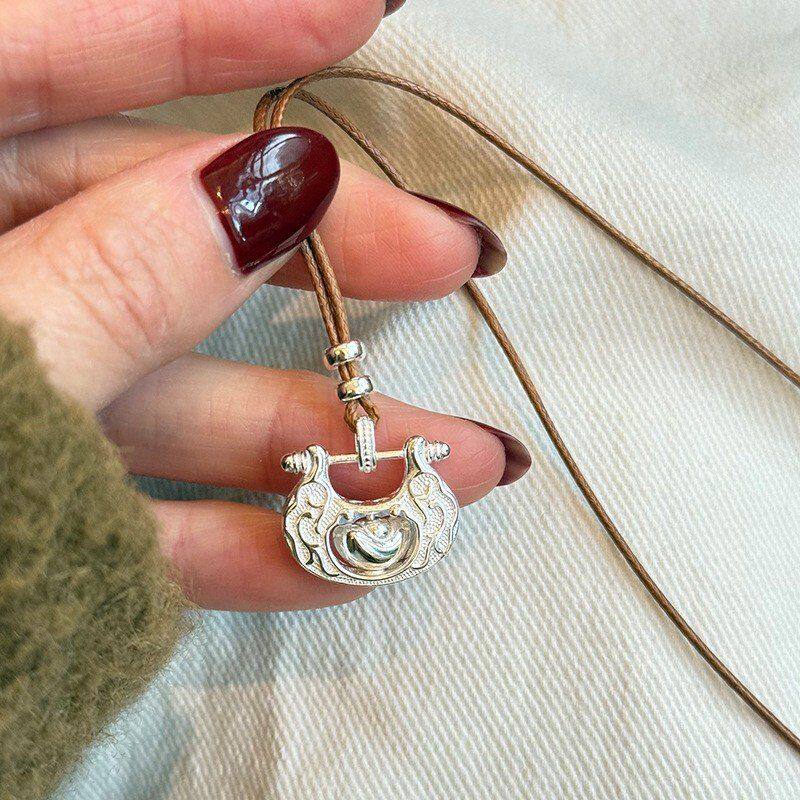 槐序HX【平安锁系列】925纯银元宝项链女新中式手工编织绳毛衣链